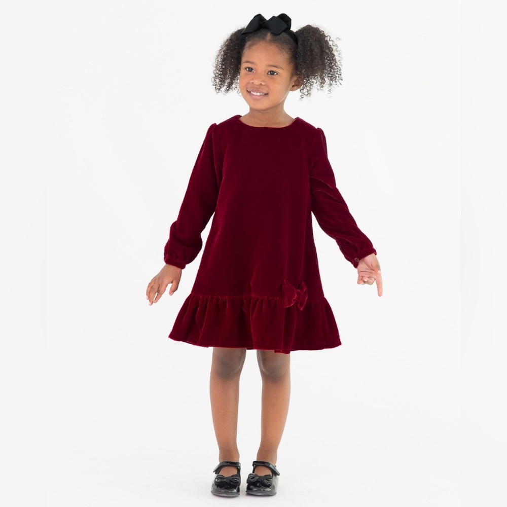 RuffleButts Velvet Red Dress with Bow